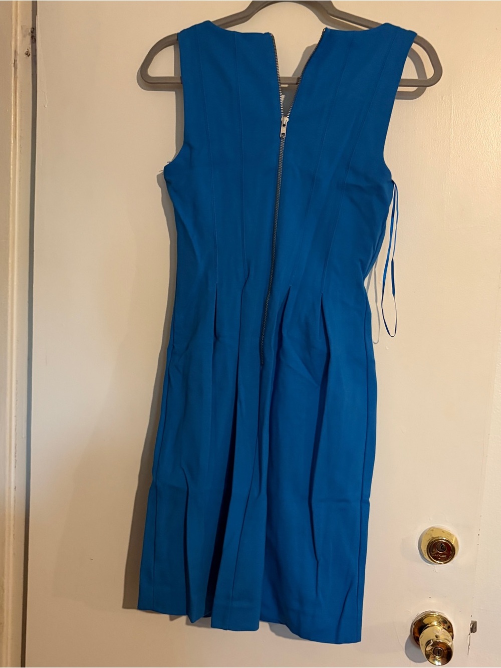 J. Crew Bright Blue Pleated Midi Dress with Back Zip